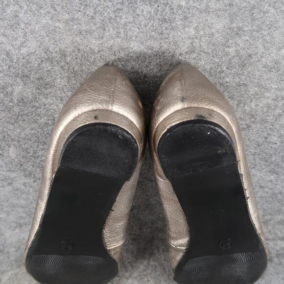 Madeline Stuart Shoes Women 8 Flats Slip On Peep Toe Metallic Loafer Gray Quincy - Picture 12 of 13